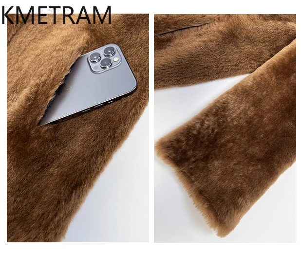 Naturale Lagun Lana Pelle di Pecora Double Face Giacca di Pelliccia Delle Donne Nuovo Marrone Con Scollo A V Reversibile Cappotto di Pelliccia Reale Inverno Donna Abbigliamento 2025