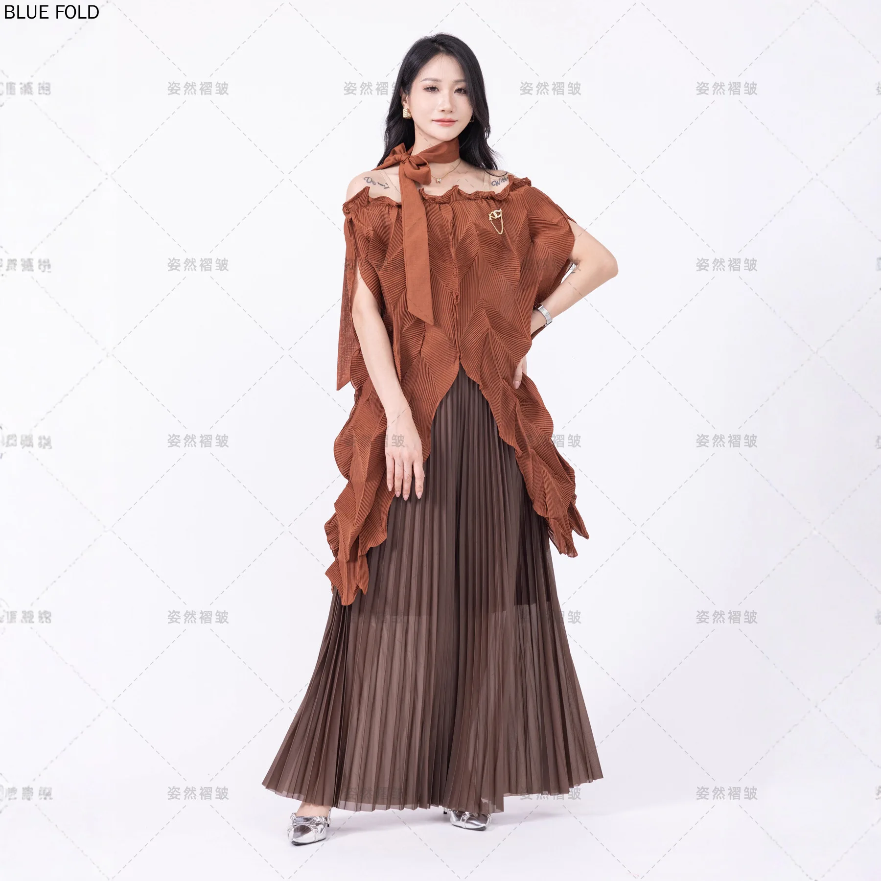 

European and American Casual Women's Suits High-end Miyake Pleated Two-piece Suits Elegant African Fashion Pleated Pantsuits