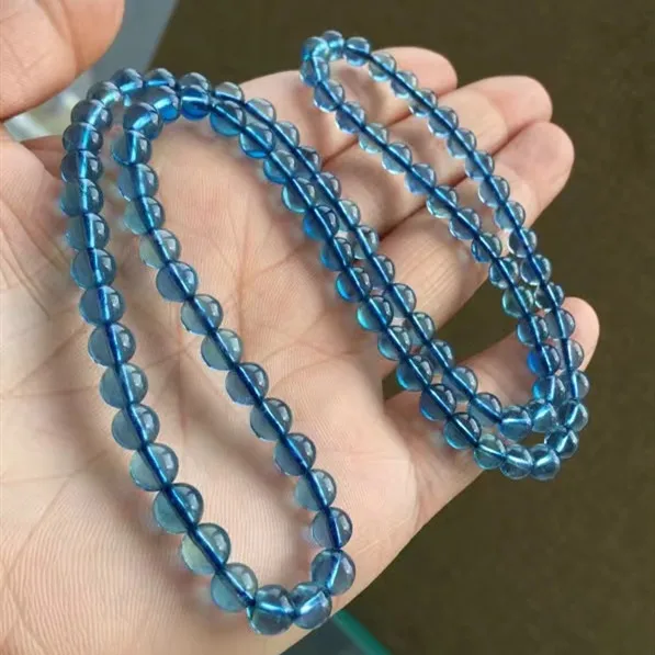 Natural Blue Aquamarine 3 Laps Clear Round Beads Bracelet 5.8mm Women Men Gift Fashion Brazil Deep Blue Aquamarine Jewelry AAAAA