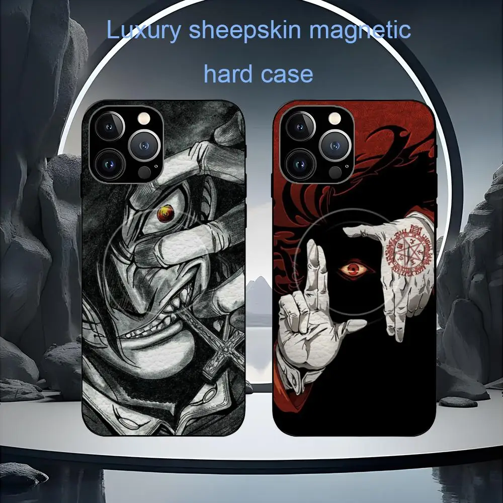 Популярный чехол для телефона с аниме-алукартой Hellsing для iPhone 16, 15, 14, 13, 12, 11 Plus Pro Max, роскошный роскошный чехол Magsafe из овчины