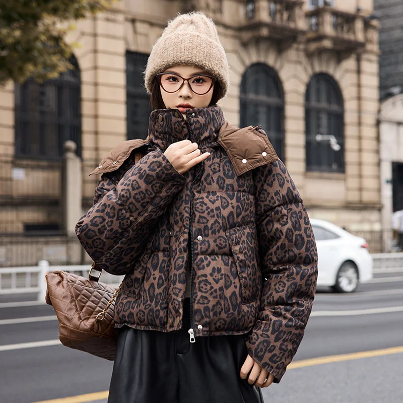 PinkyIsBlack New Women Parkas Down Cotton Padded Jacket Warm Thick Short Leopard Winter Jacket Coat Hooded Parkas Female Outwear