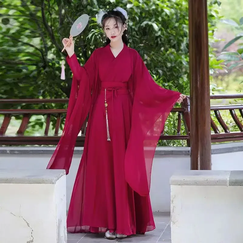 Nieuwe Hanfu Vrouwen Roze Blauw Rode Jurk Folk Danskostuum Chinese Traditionele Fee Oude Han Dynastie Prinses Podium Outfits