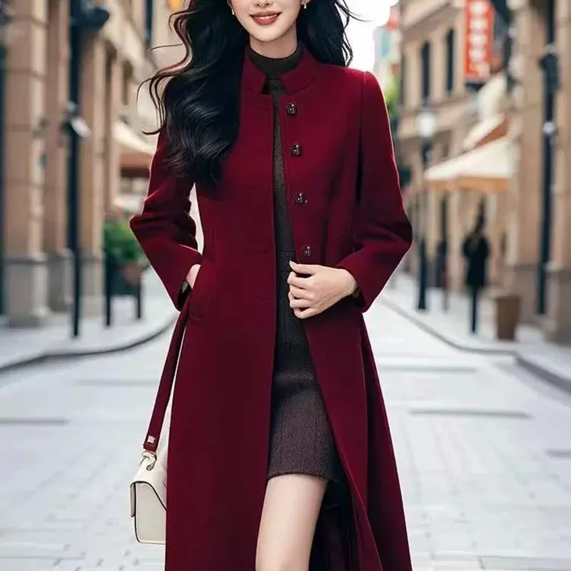 2026 Autumn Winter New Woolen Windbreakers Jacket Women\'s Overcoat Long Vintage Loose Single-Breasted Woolen Trenchcoat Coat
