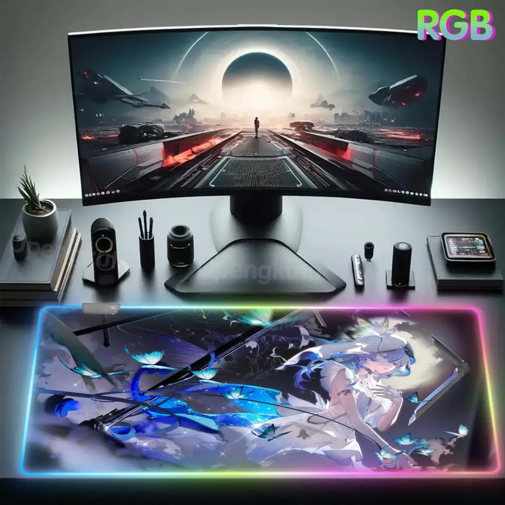 Shorekeeper W_wuthering W_waves Desk Mat Anime Desk Protector Mouse Pad RGB Rubber Mouse Pad Pc Setup Accessories LED