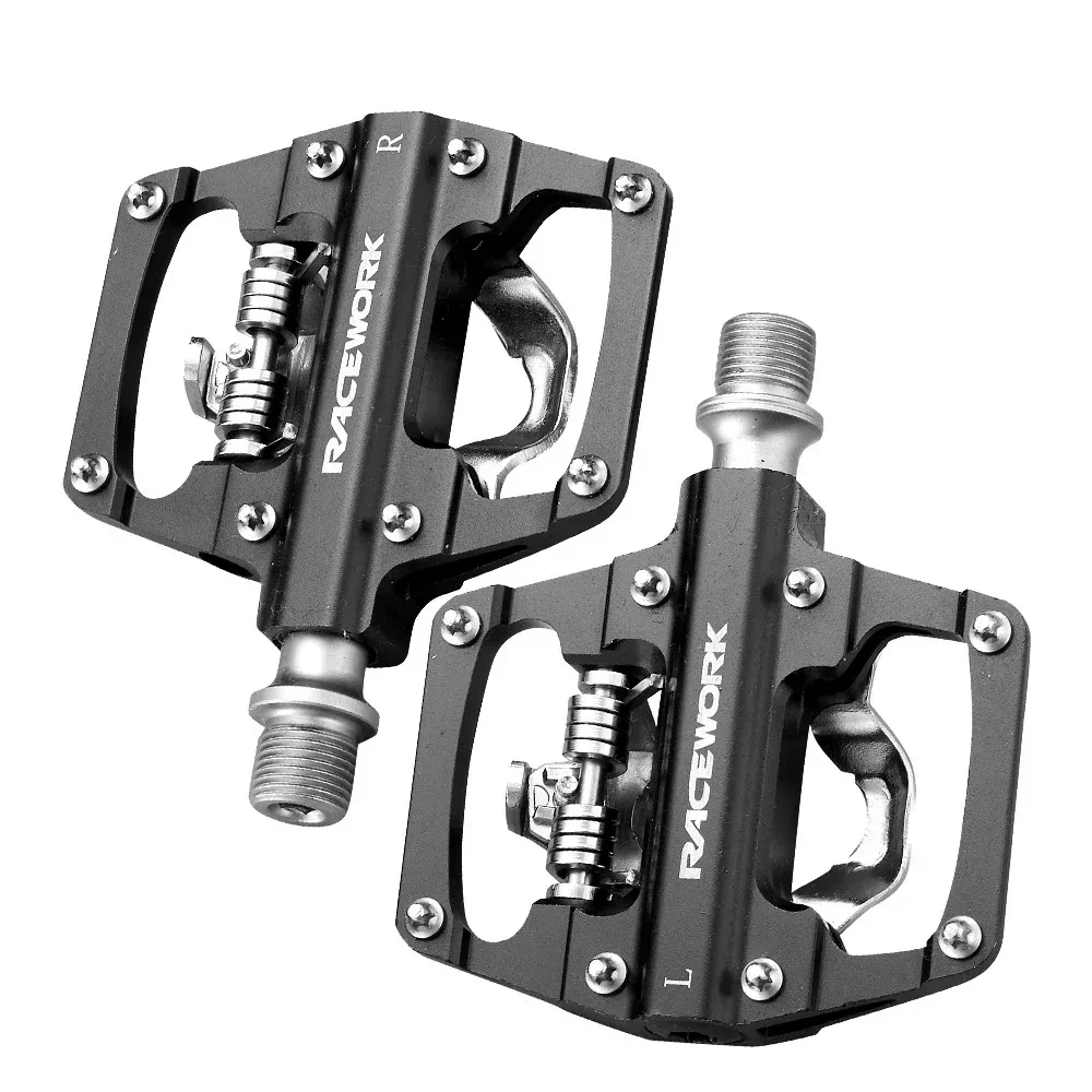 RACEWORK Mountainbike-Fahrradpedale MTB Klickpedale Selbstverriegelnde CNC-Aluminiumlegierung DU-Lager Doppelte Flachplattform – Detail 12