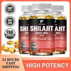 Shilajit Resin Himalayan Capsules - 6550mg - Combined Ashwagandha, Ginseng, Saw Palmetto, Maca, Tribulus, Chaga, Black Pepper