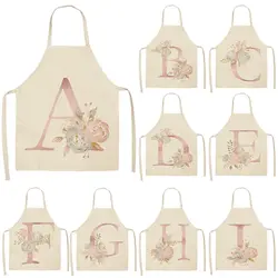 1Pc Pink Letter Flower Cotton Linen Chef Aprons Home Cooking Baking Coffee Shop Cleaning Apron Kitchen Accessories 55x68cm