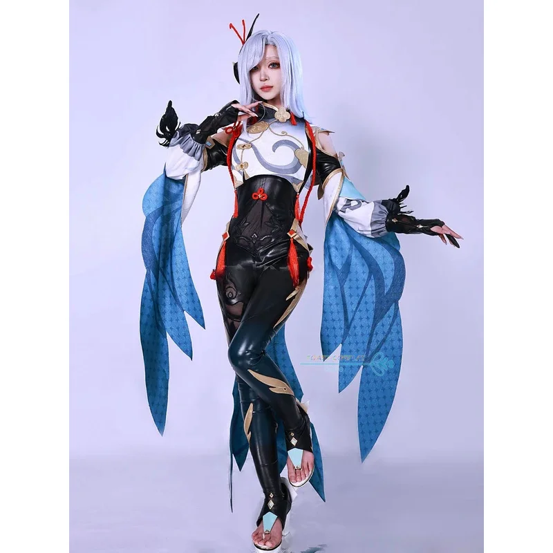 Shenhe تأثيري لعبة Genshinimpact Shenhe ثلاثية الأبعاد طباعة تأثيري فستان مُصمم حسب الطلب شعر مستعار أحذية أنيمي دور اللعب كرنفال ملابس للحفلات
