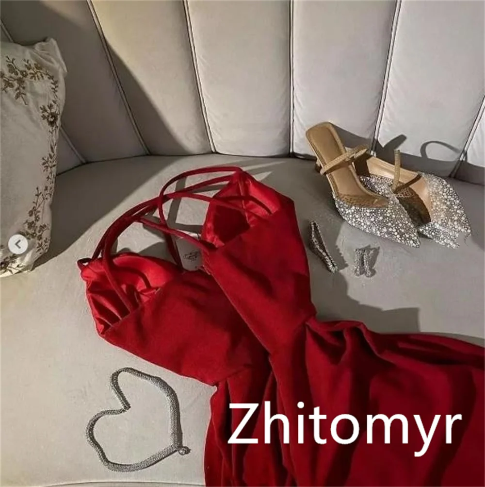 Ball Simple Sexy Spaghetti Strap A-line Cocktail Dresses Shirred Skirts Satin Prom فساتين سهرة فخمه 2023 مناسبة حسب ال