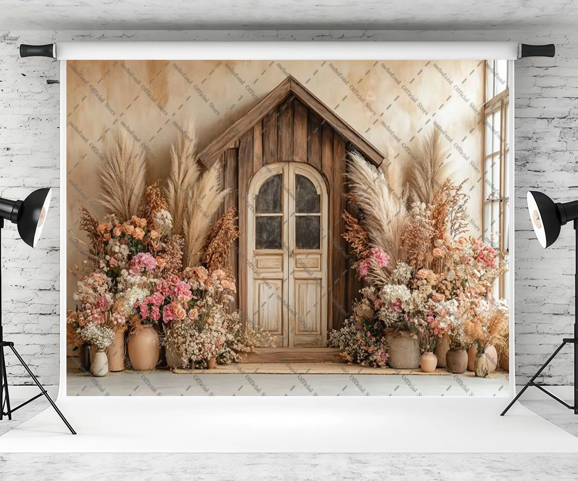 Mehofond Photography Background Boho Pampasgrass Beige Cottage Adult Birthday Maternity Portrait Decor Backdrop Photo Studio