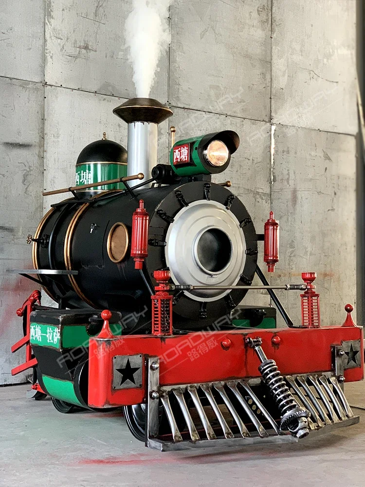 Retro industrial style decoration shopping mall Meichen wrought iron train model large metal floor ornament creativity