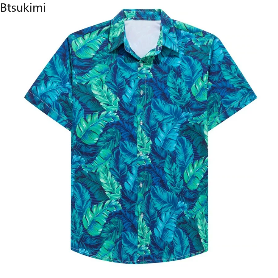 Summer Fashion Beach Holiday Shirt for Men Casual Floral Print Short Sleeve Blouse Men Comfy Ice Silk Quick Drying Tops Hawaiian