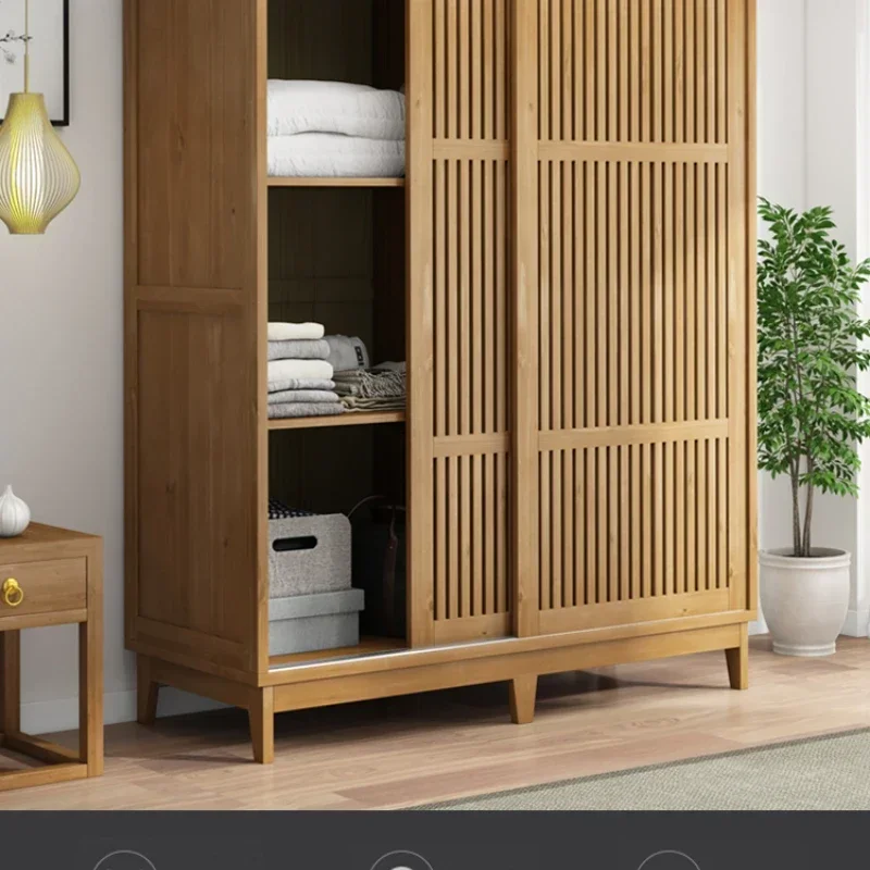 

Solid Wood Wardrobe Home Bedroom Sliding Door Storage Small Apartment Log Furniture Assembly