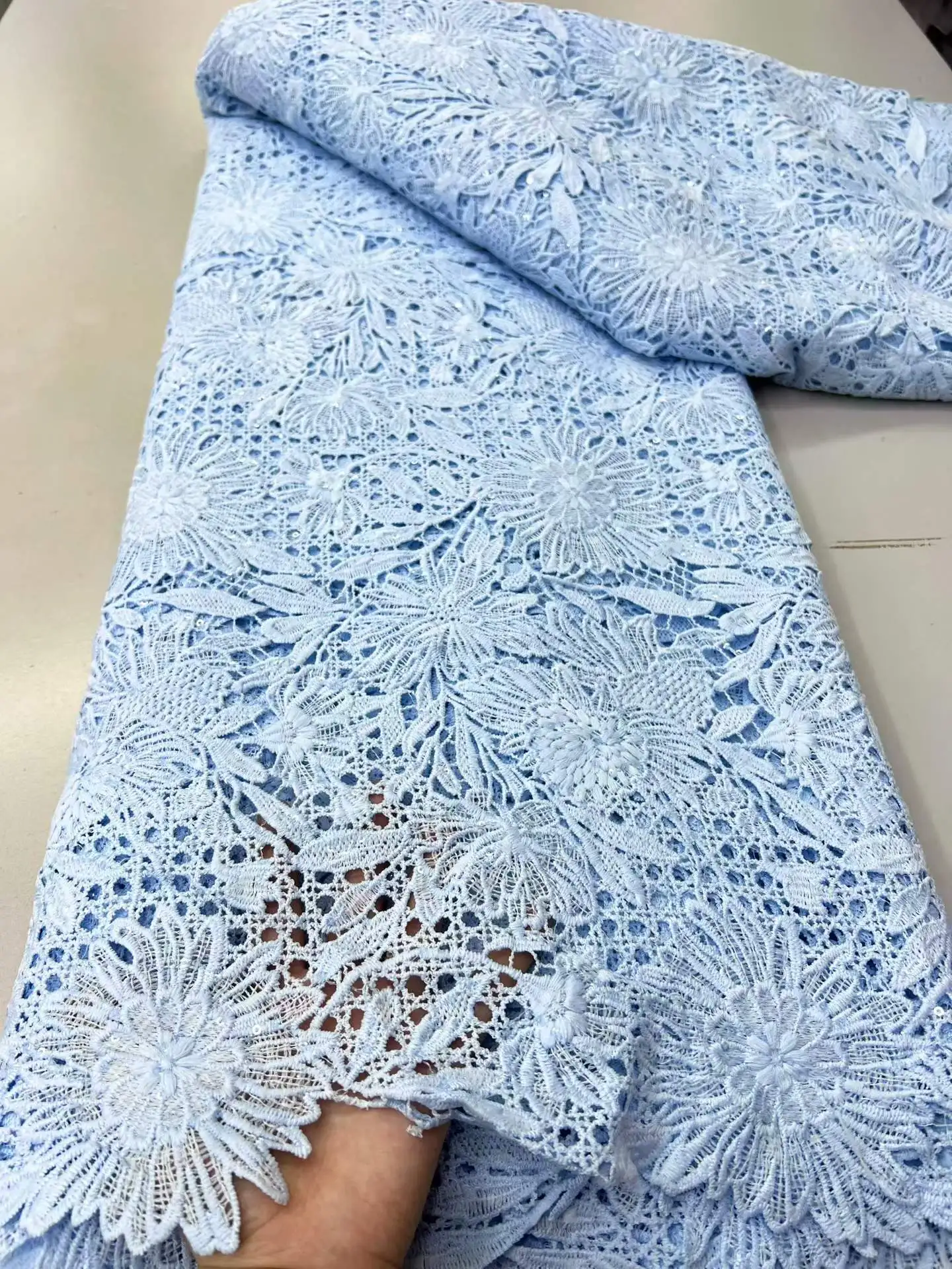 

2026 Embroidered African Guipure Cord Lace Traditional inspired Garment Women Water Soluble Fabric Occasional Wear