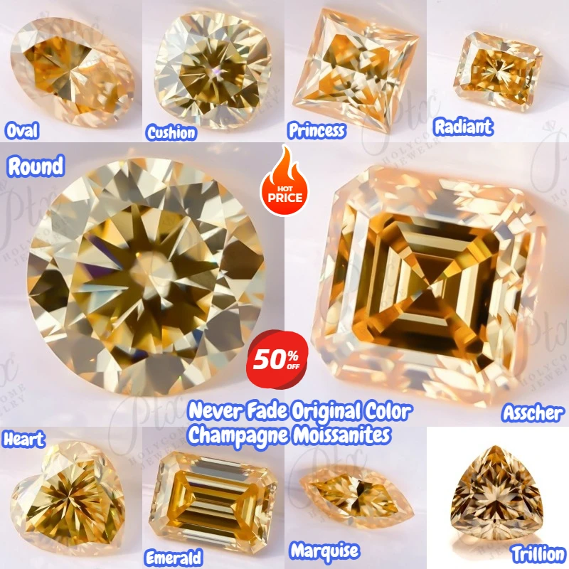 

Moissanite Stone Multiple Shapes Champagne VVS Brilliant Cut Loose Gem Jewelry Making S925 Gift Pass Diamond Test No Fading Gems