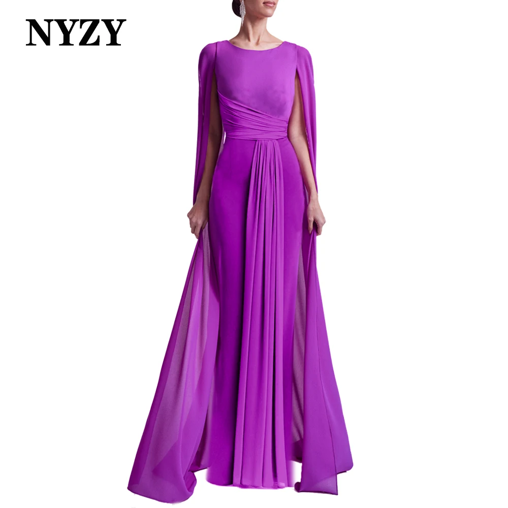 NYZY E412C Cape Sleeves Chiffon Mermaid Green Mother of the Bride Groom Dresses Elegant 2024 Party Prom Evening Gowns