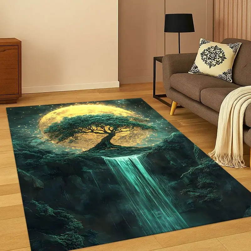 Tree of Life Nordic Mythology Yggdrasil Nature Cartoon Carpet Rug for Bedroom Living Room Sofa Doormat Home Decor,Non-slip kid