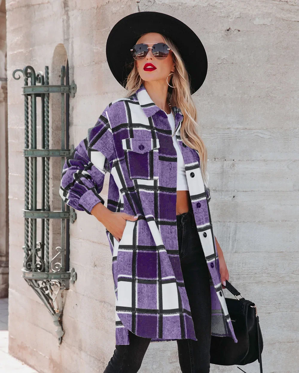 Women Autumn Winter Coat Jacket Plaid Color Turndown Collar Long Sleeve Button Casual Fashion Comfortable Regular Standard Fit
