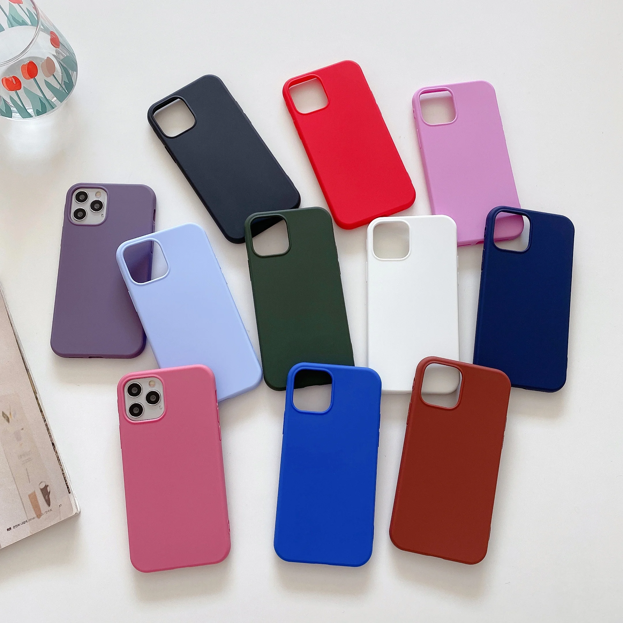 Candy Solid Color Anti Shock Silicone Case For iPhone 13 Pro 14Pro Max 12 Mini i Phone 14 i14 X XR XS 7 8 Plus Luxury Soft Cover