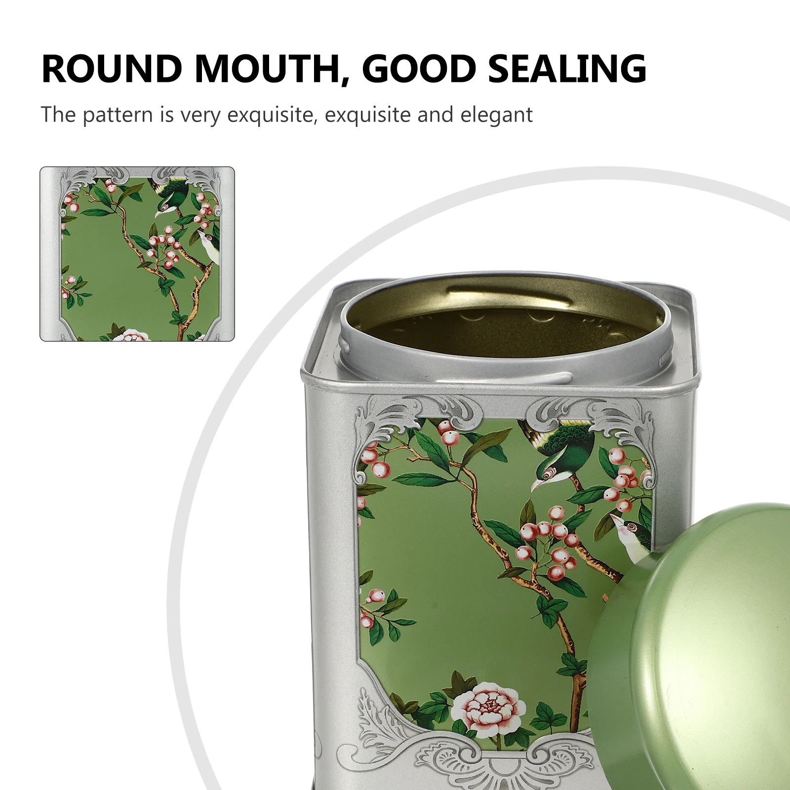 

Airtight Tea Canister Tinplate Cans Square Sealed Green Jar Empty Storage Container for Loose Leaf Tea Bags Candies Snacks Home