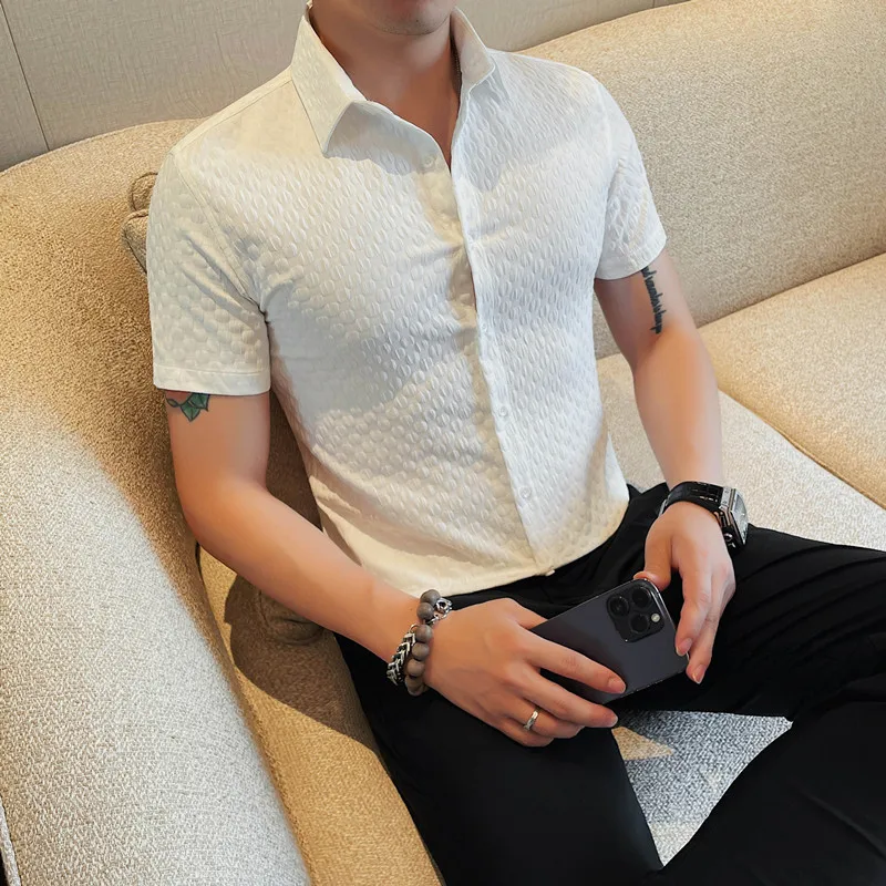 Summer Polka Dot Shirt for Men Slim Fit Half Sleeve Casual Shirts Breathable Comfortable Business Social Blouse Men Clothing