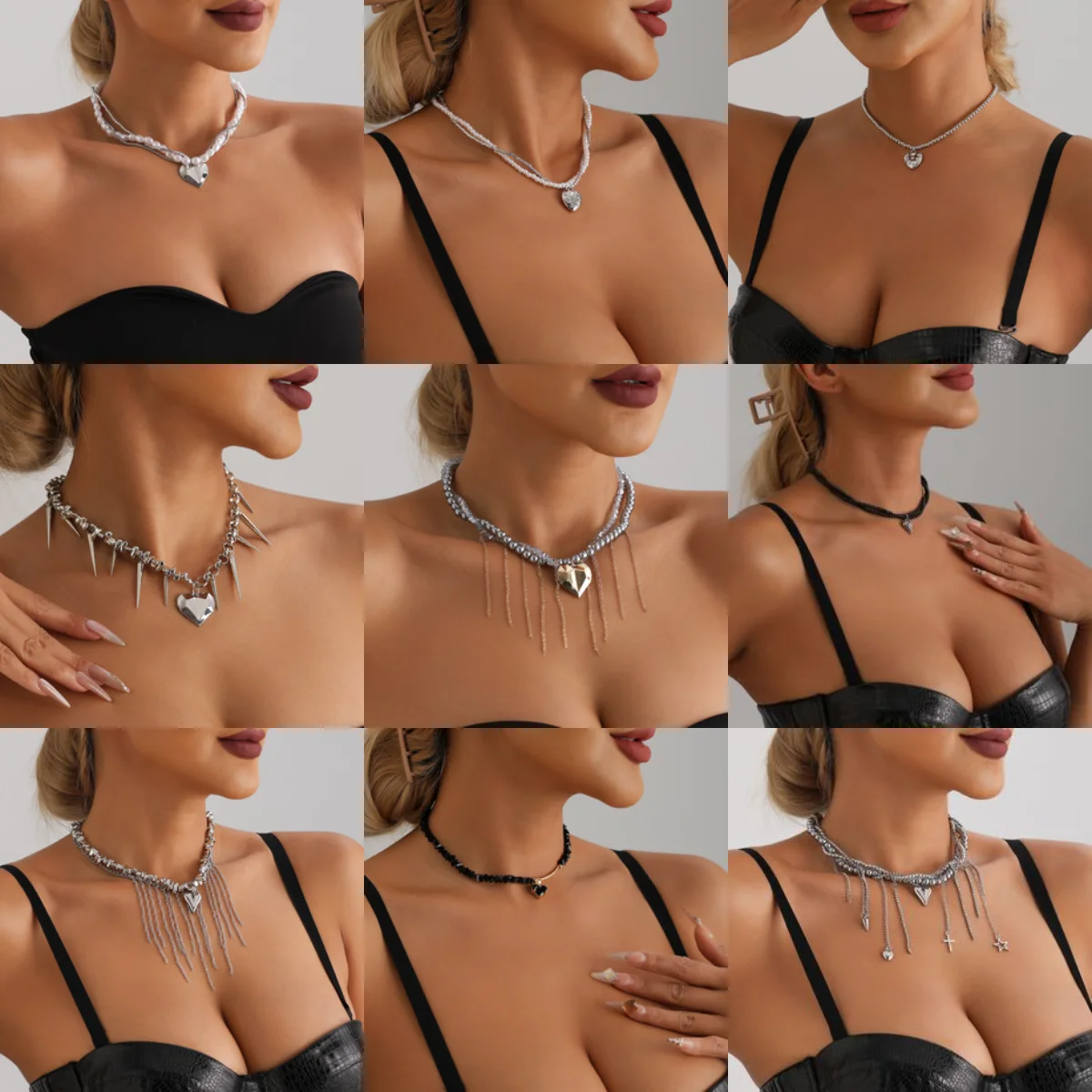 Gothic Heart Necklaces Collares Y2K Jewellery Women Glass Multilayer Tassels Collier Femme Cadenas Para Mujer Naszyjnik Colar