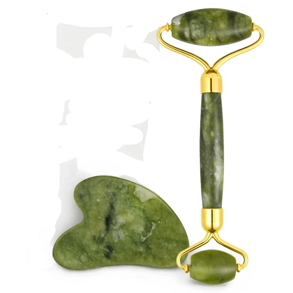 Jade Roller & Gua Sha Set Gezicht Cotify Anti-Aging Facial Natuurlijke Groene Schoonheid Massager Tool Huidverzorging Hals Oog om Rimpels te verminderen