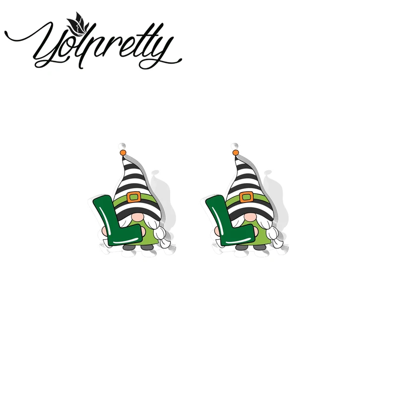 New st patricks day Gnomes Lucky Words Acrylic Stud Earrings Resin Epoxy Ear Fashion Jewelry Earrings for Women Girls