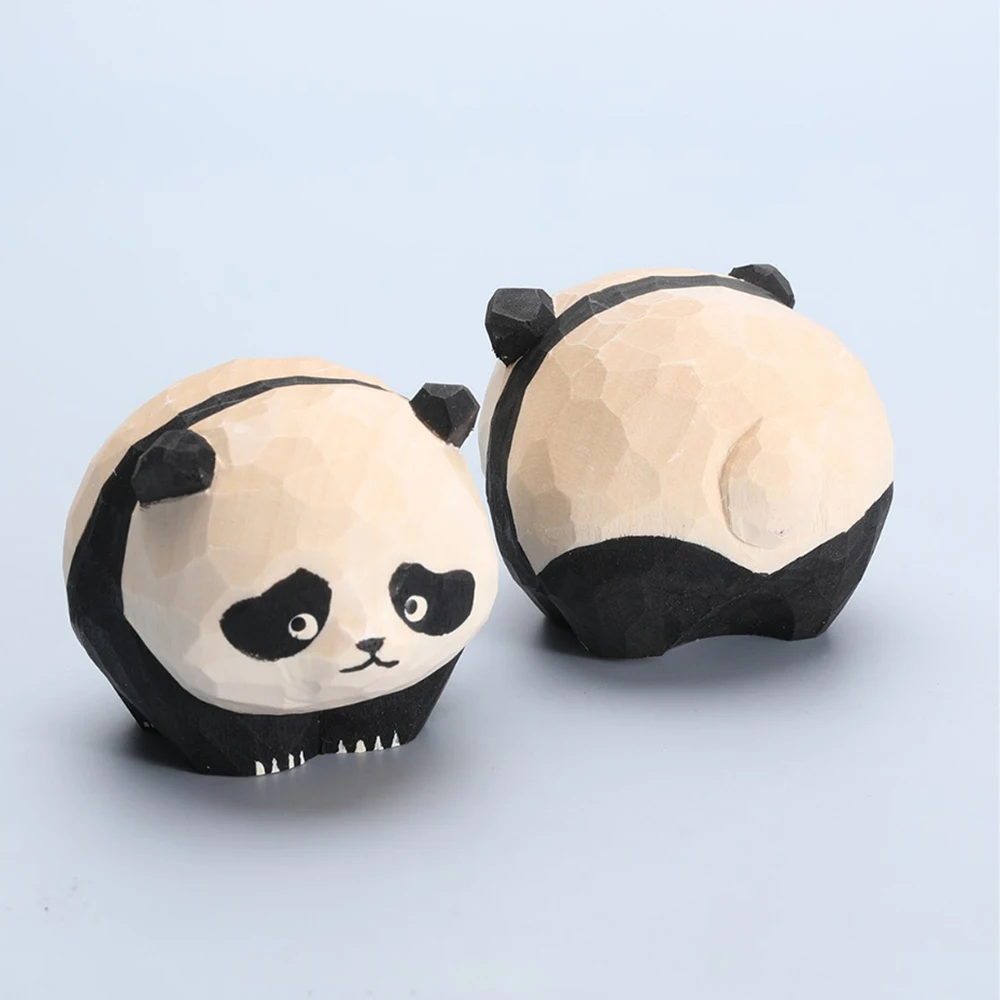 Handcrafted Wood Carving Panda Statue Christmas Panda for Christmas Ornaments Decor Home Decor New Year Gift Panda Figurine