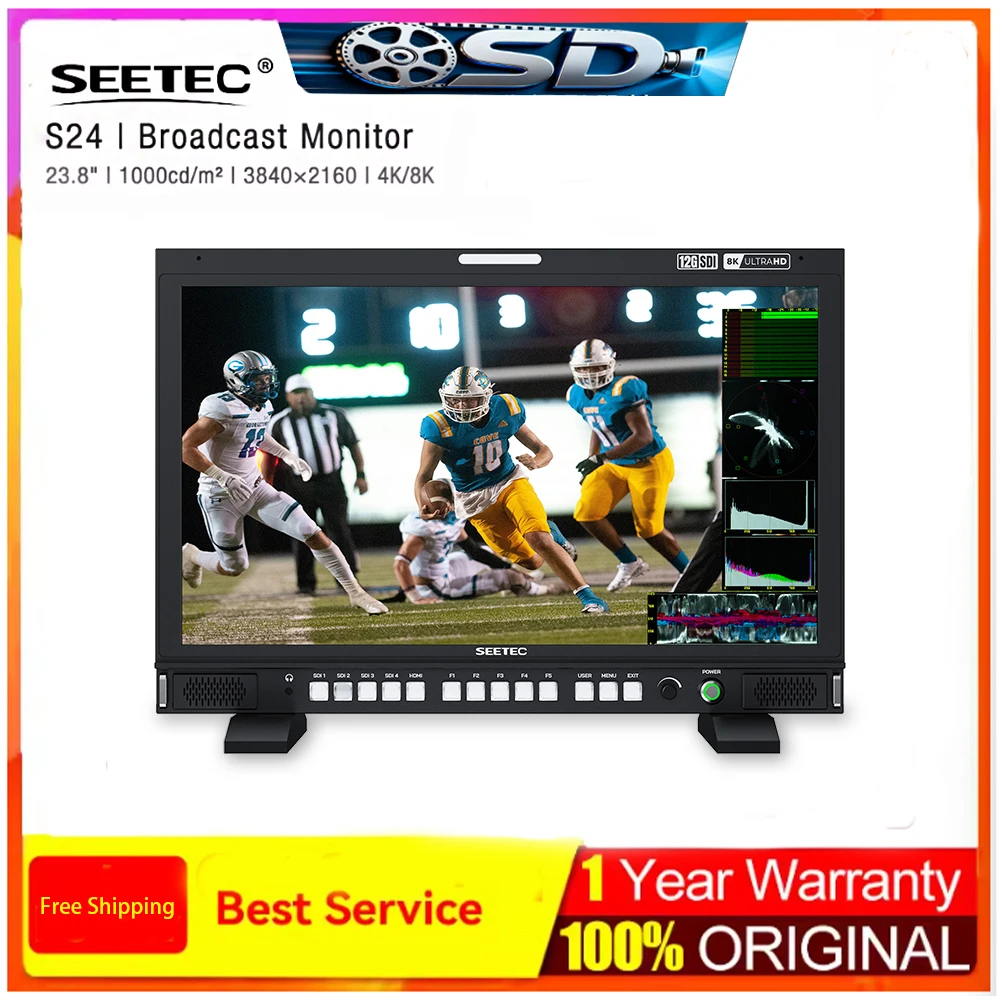 

SEETEC S24 23,8-дюймовый монитор высокой яркости 1000 нит 4x12G-SDI HDMI-совместимый UltraHD 3840x2160 4K/8K вещательный монитор