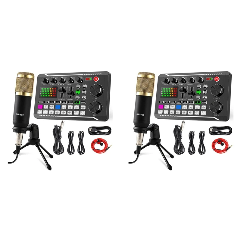 

2X F998 Sound Card Kit,BM-800 Microphone Kit,With Live Sound Card,Audio Mixer Condenser PC Gaming Mic