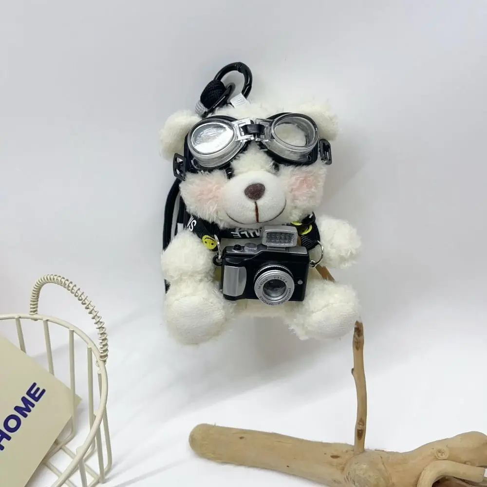 Key Accessories Cute Plush Doll Keychain Camera Stuffed Toys Bear Doll Pendant Pilot with Glasses Car Key Ring Girls Gift