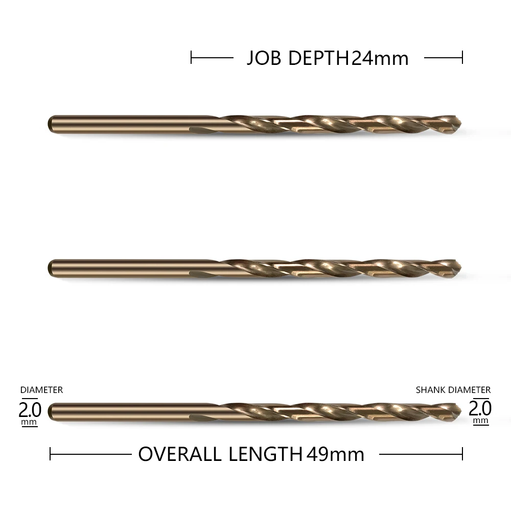HUAZHICHUN 10 pezzi dimensioni 2,0 mm 2,1 mm 2,5 mm M42 8% cobalto, set di punte per metallo