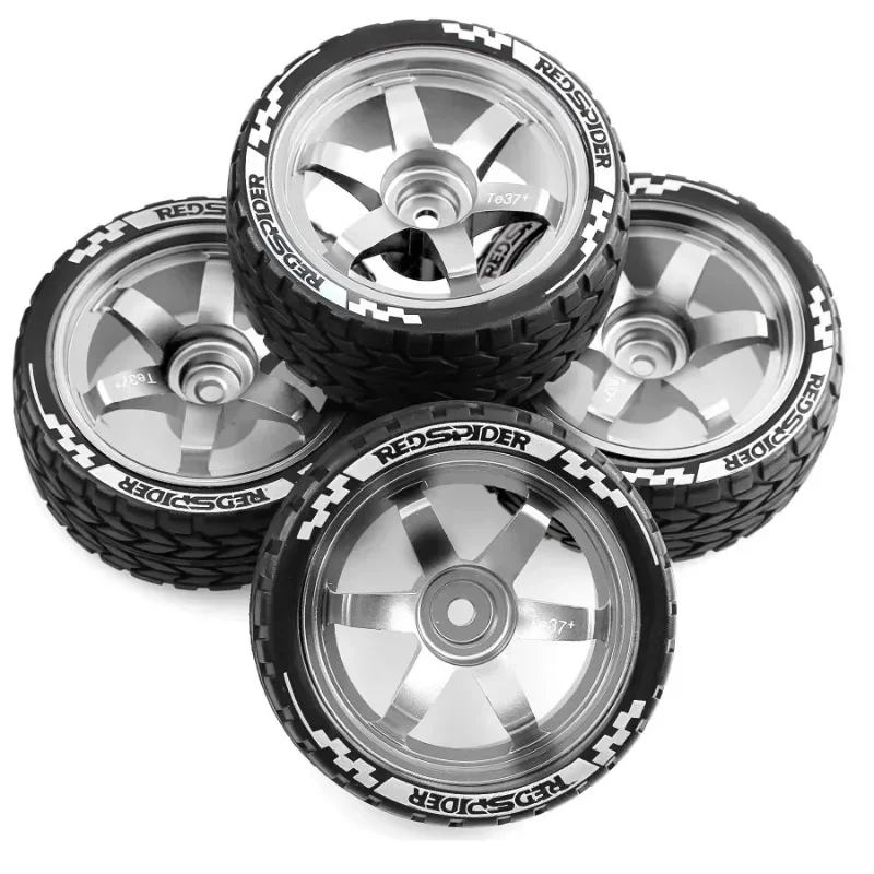 

1/10 RC On-road Drift Car Rubber Tires Alloy Wheels Hubs Set for XV02 HSP 94123 Wltoys A959 144001 Tamiya TT01