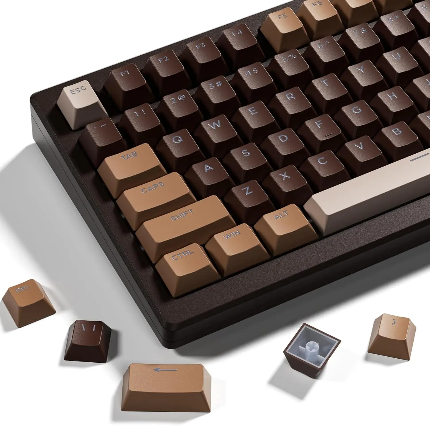 133 Keys Cherry Profile Double Shot PBT Keycaps Compatible for 60%/75%/100% Retro Gaming Mechanical Keyboard-Coffee Brown