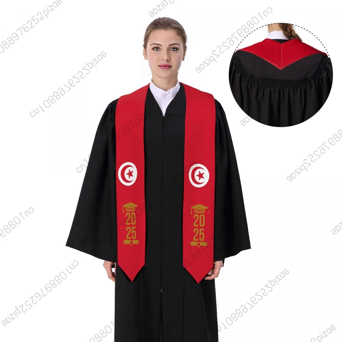 

New Tunisia Flag Class Of 2025 183*13CM Graduation Stole Sash Scarf For International Students Proud