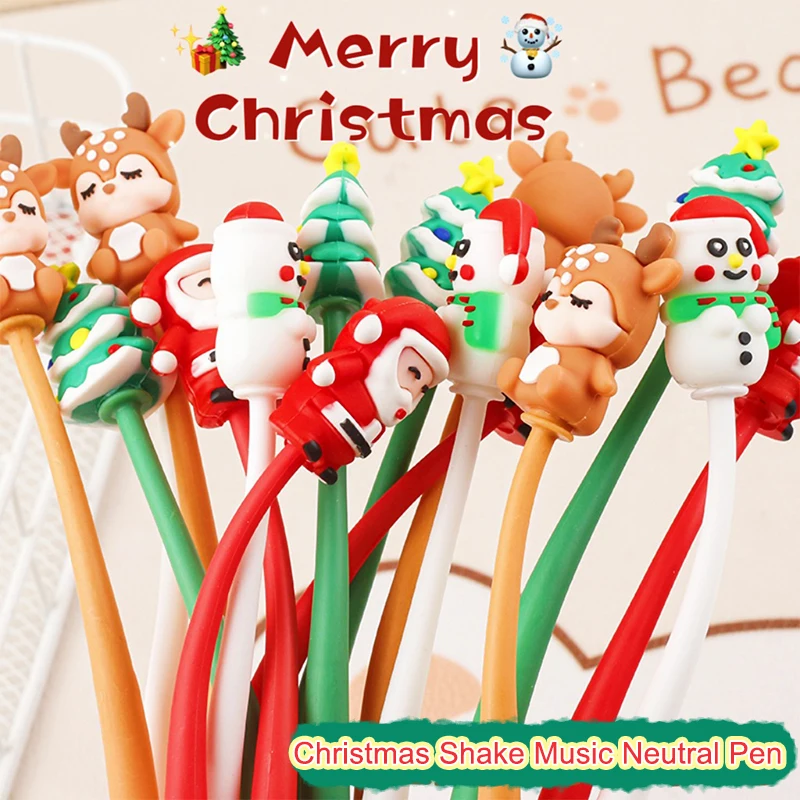 1Pc Christmas Silicone Cartoon Shake Gel Pen 0.5mm Student Kawaii Stationery School Office Supplies Christmas Gifts