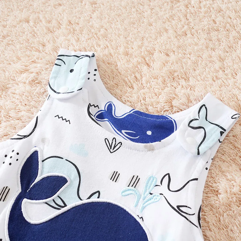 Summer Boys And Girls Cute Cartoon Whale Embroidery Cotton Comfortable Casual Sleeveless Baby Bodysuit