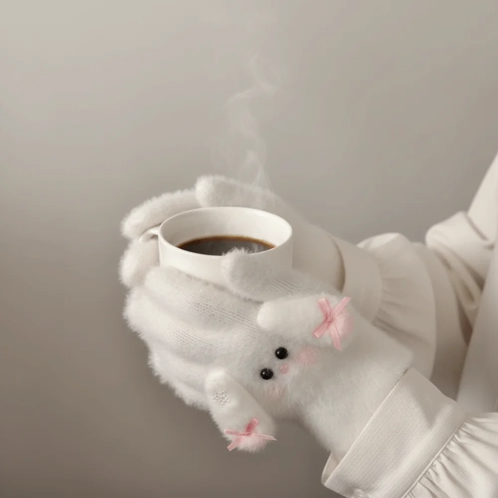 Cute Keep Warm Gloves Windproof Cold Protection Bow Mittens Cartoon Rabbit Cycling Gloves Women Girls