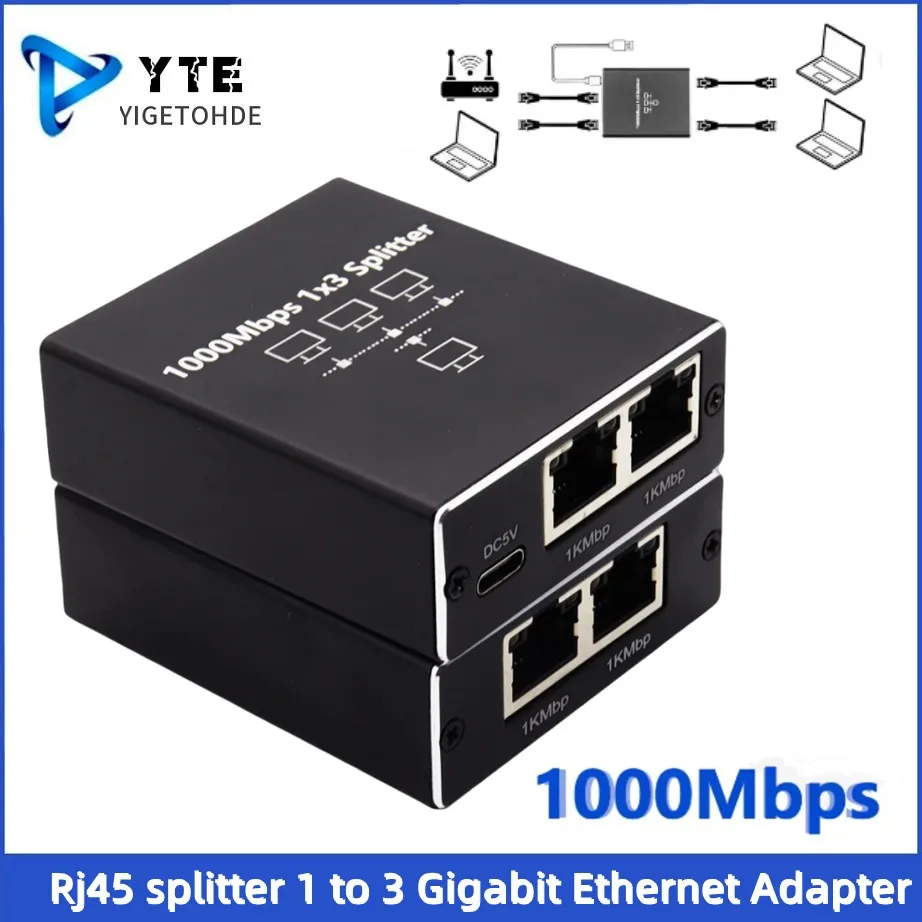

Гигабитный сетевой разветвитель 1000 Мбит/с Ethernet-сплиттер-адаптер LAN-удлинитель RJ45 1–3 для ПК, ноутбука, маршрутизатора, ТВ-приставки, цифрового телевизора