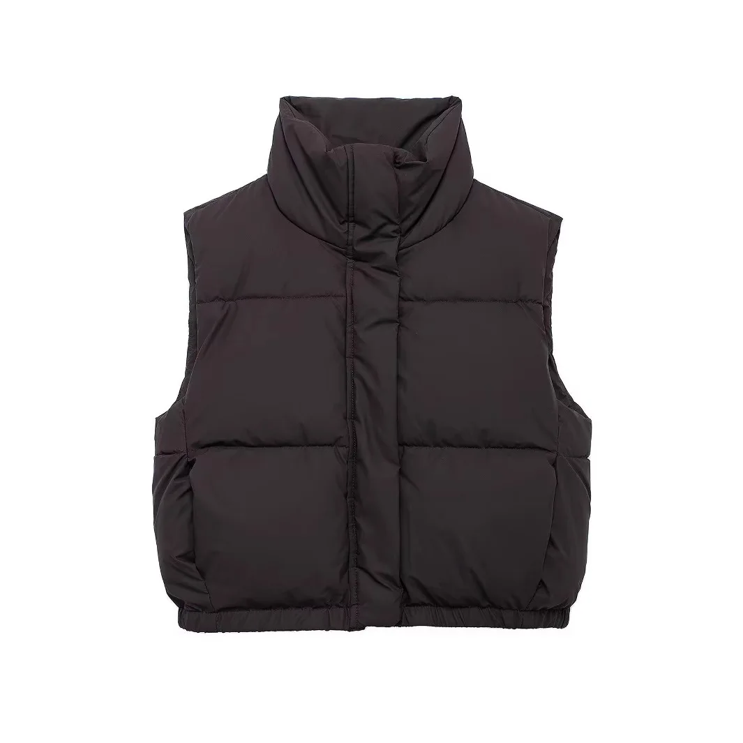 Autumn and winter new women's clothing simple warm slim vest stand collar sleeveless vest pressed glue short vest