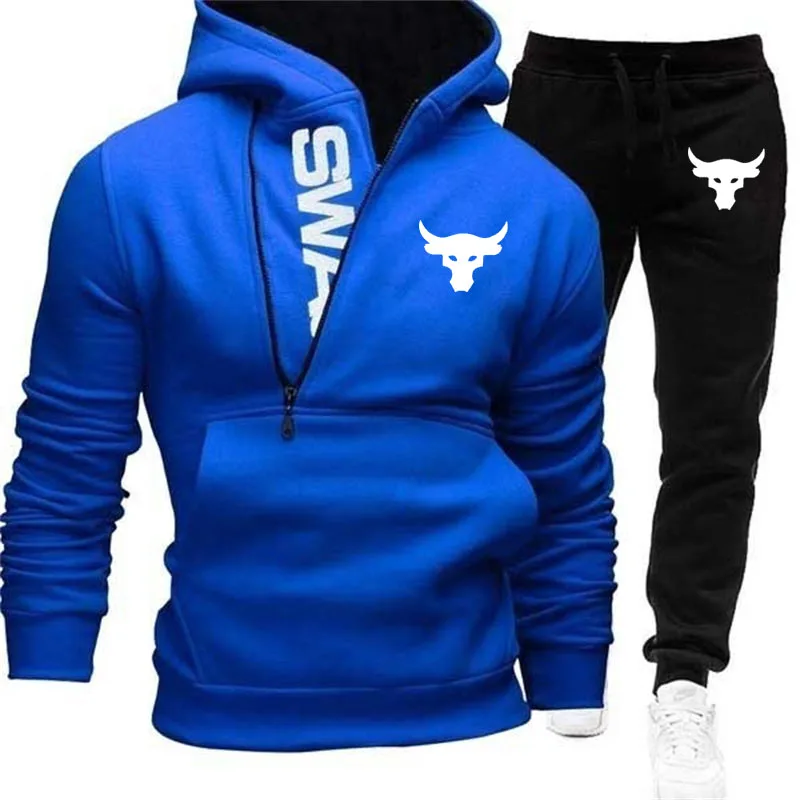 Hoodie sweatshirt set Dwayne Johnson Brahma Bull Tattoo print Outdoor casual men's set High quality cotton men's sportswear set