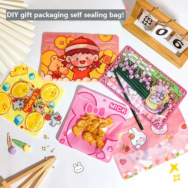 JinSen Cartoon Cute Snack Bags Back to school Cartoon Ziplock Bag Small Gift Stationery Snack Accessories Storage Packaging Bag