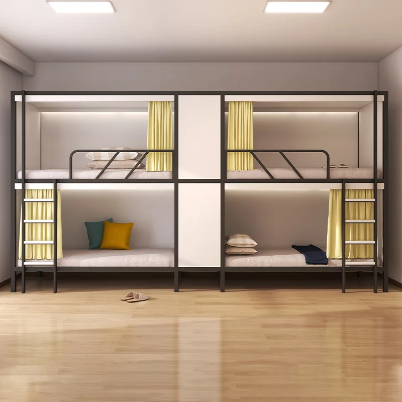 Upper and lower bunk beds, iron frame beds, student and staff dormitories