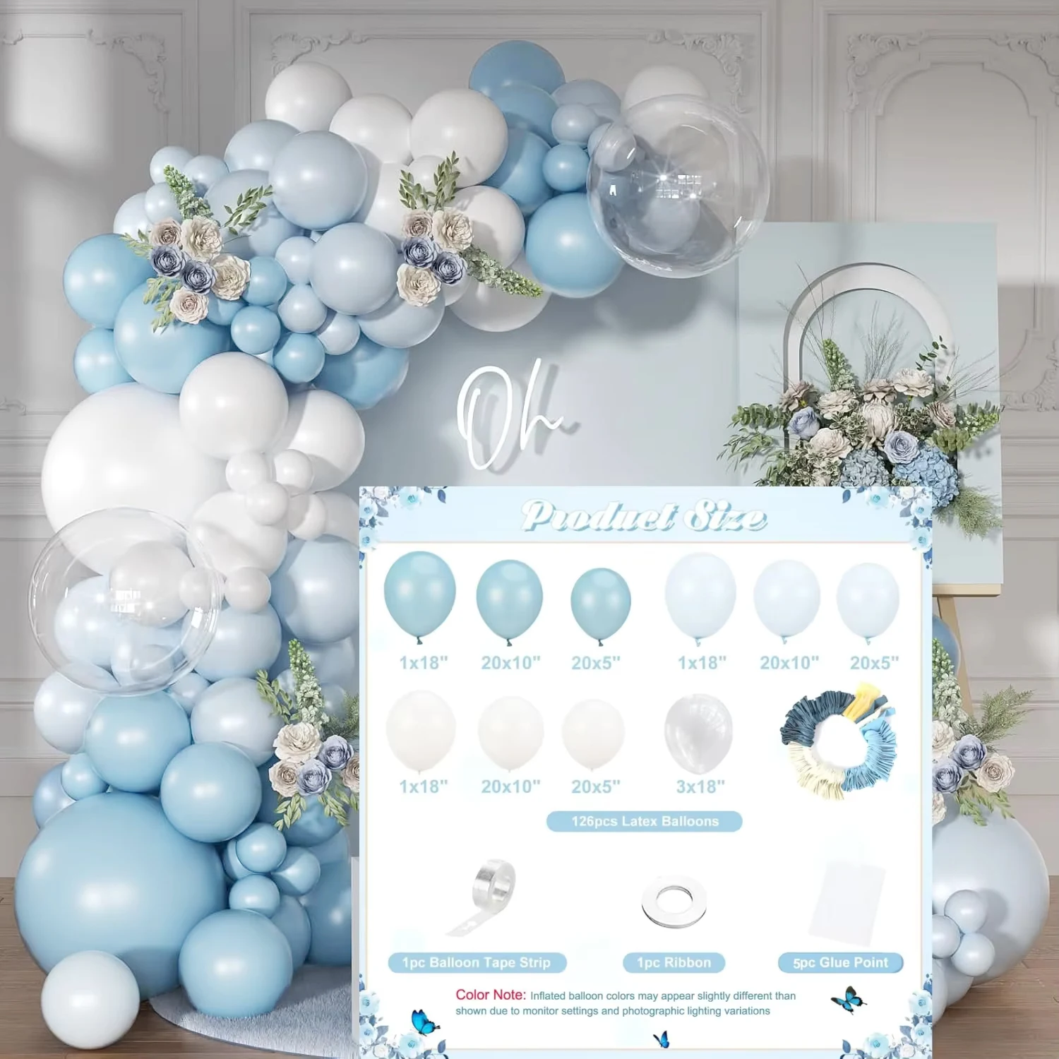 126-teiliges Bogen-Set in Staubigem Blau und Weiß Inklusive Macaron-Ballons für Valentinstag, Hochzeit, Geburtstag, Jubiläum, Brautparty – Detail 7