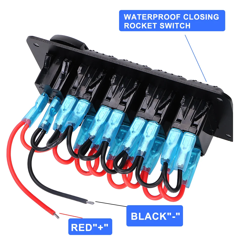 4 Gang Toggle Rocker Switch Dual USB Port 12V/24V ON/OFF Outlet Combination Digital Voltmeter Waterproof