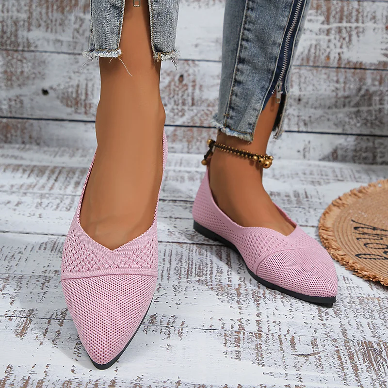 Women Flat Shoes Pointed Toe Solid Color Knitted Slip on Ladies Shoes Casual Breathable Ballet Women Flat Shoes Loafers Women