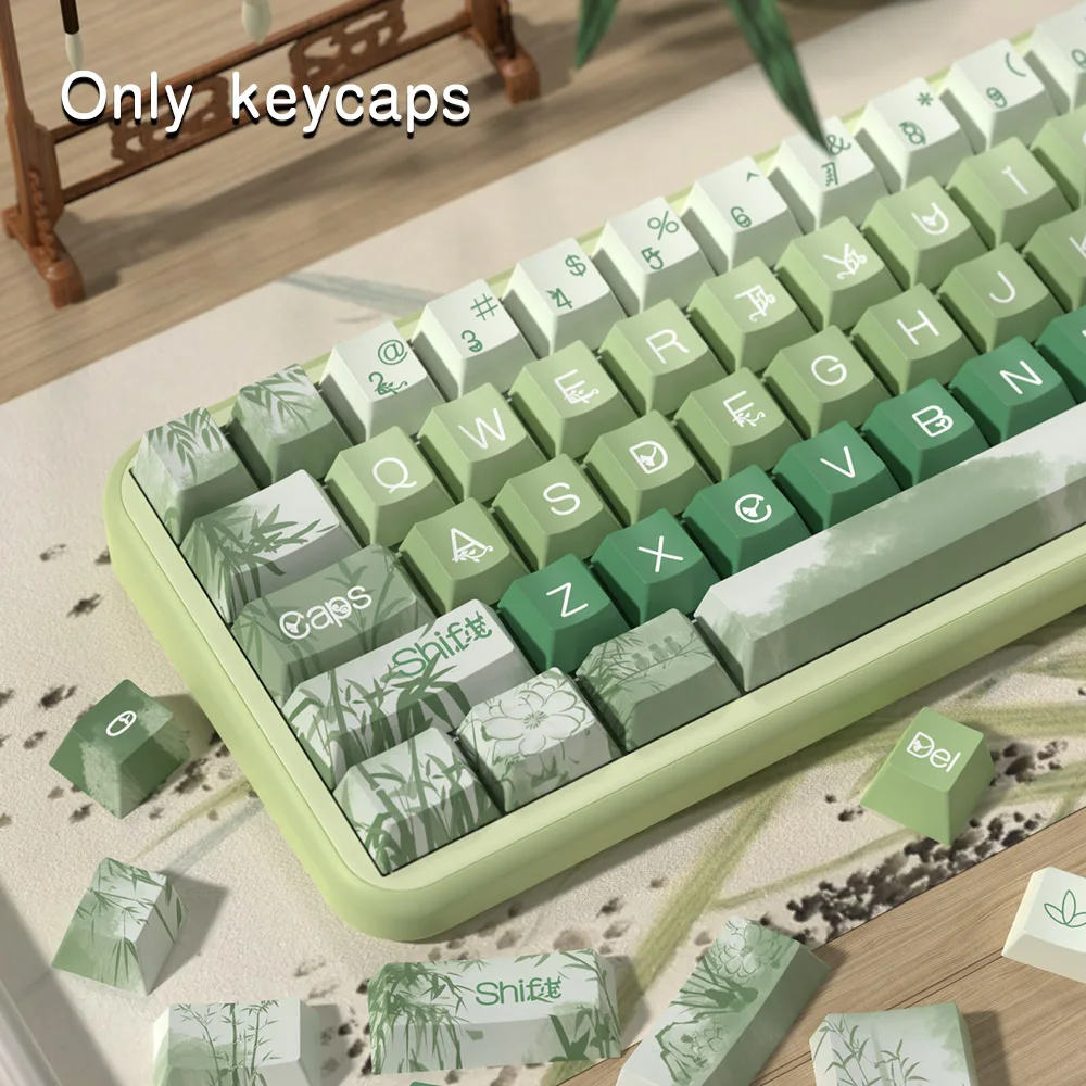 Imagem -02 - Estilo Chinês Bambu Verde Keycaps Teclado Mecânico Dye-sub Cereja Perfil Pbt Keycap Iso Personalizado Entrar Espaço 7u