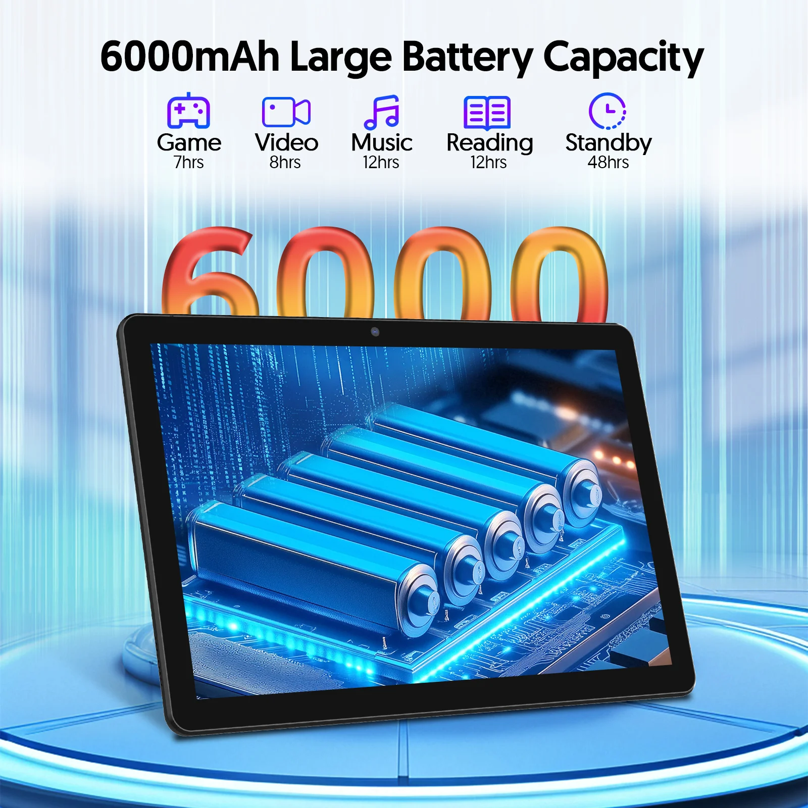 Tablet Android 13, tela de 10 polegadas, processador quad-core, 7 GB (extensão de memória 3G + 4G) RAM, 64 GB ROM, Bluetooth, WiFi, câmera dupla