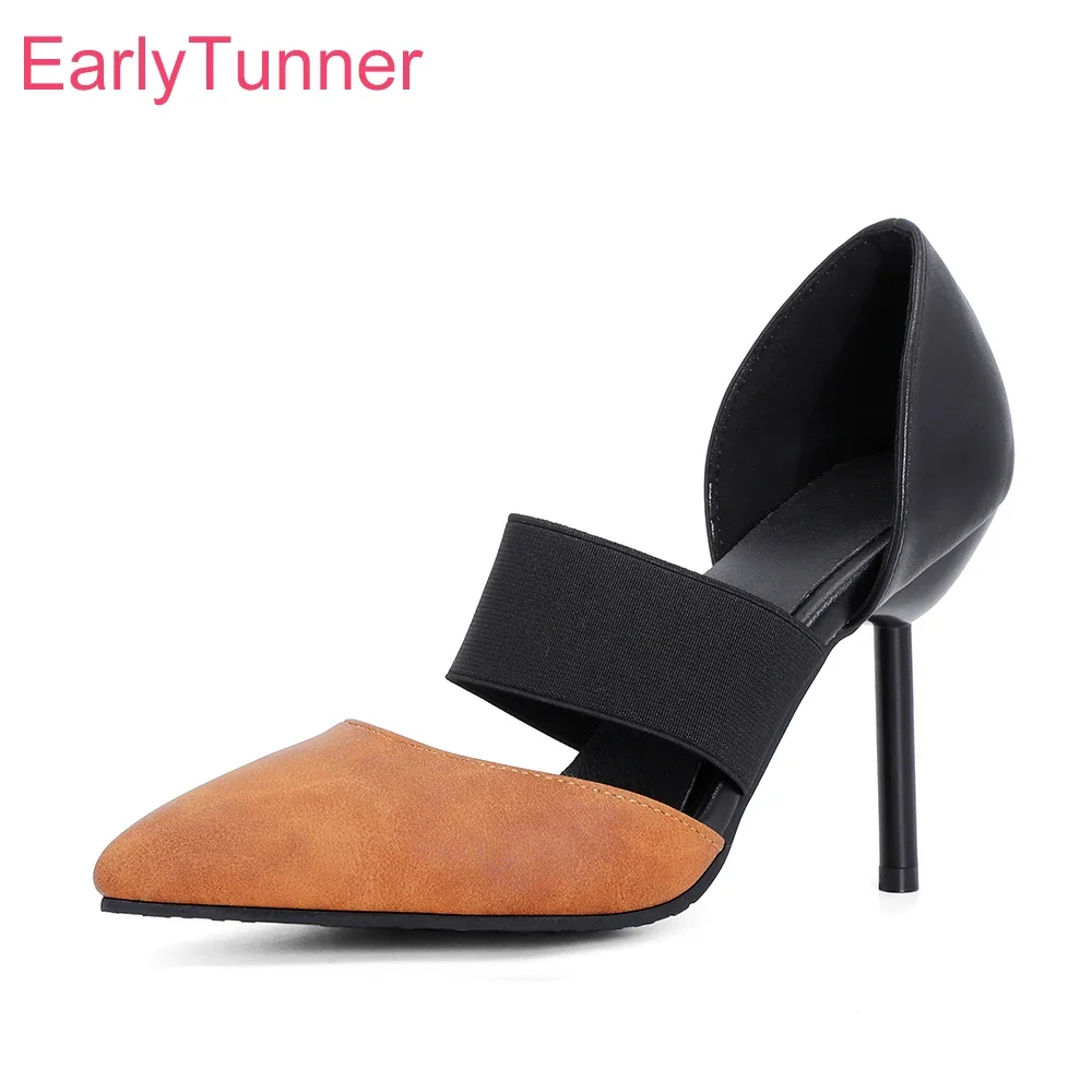 

New Comfortable Brown Red Women Dress Sandals Hot Pointed Toe High Thin Heel Lady Shoes Plus Small Big Size 32 43 46 48